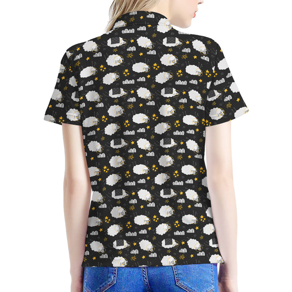 Sleeping Sheep Pattern Print Women's Polo Shirt