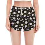 Sleeping Sheep Pattern Print Women's Split Running Shorts