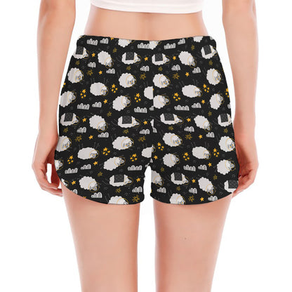 Sleeping Sheep Pattern Print Women's Split Running Shorts