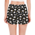 Sleeping Sheep Pattern Print Women's Split Running Shorts