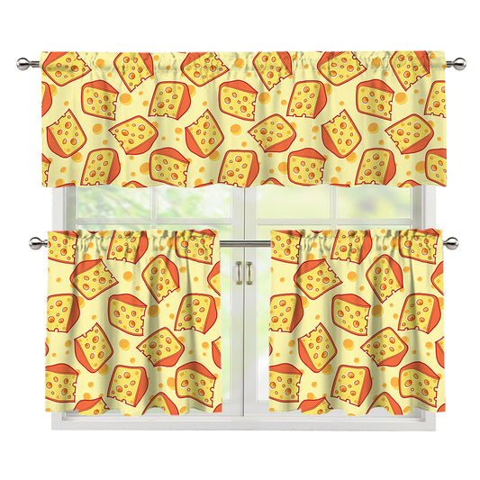Slice Of Cheese Pattern Print 3 Piece Kitchen Curtains