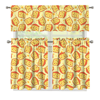 Slice Of Cheese Pattern Print 3 Piece Kitchen Curtains