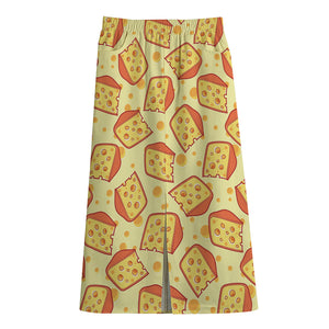 Slice Of Cheese Pattern Print Cotton Front Slit Maxi Skirt