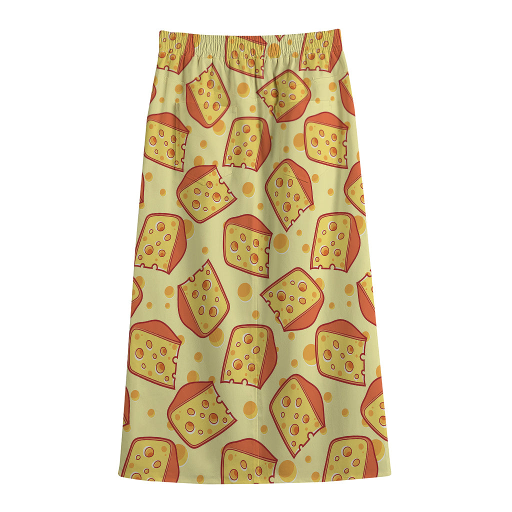 Slice Of Cheese Pattern Print Cotton Front Slit Maxi Skirt