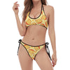 Slice Of Cheese Pattern Print Halter Scoop Tie Side Bikini