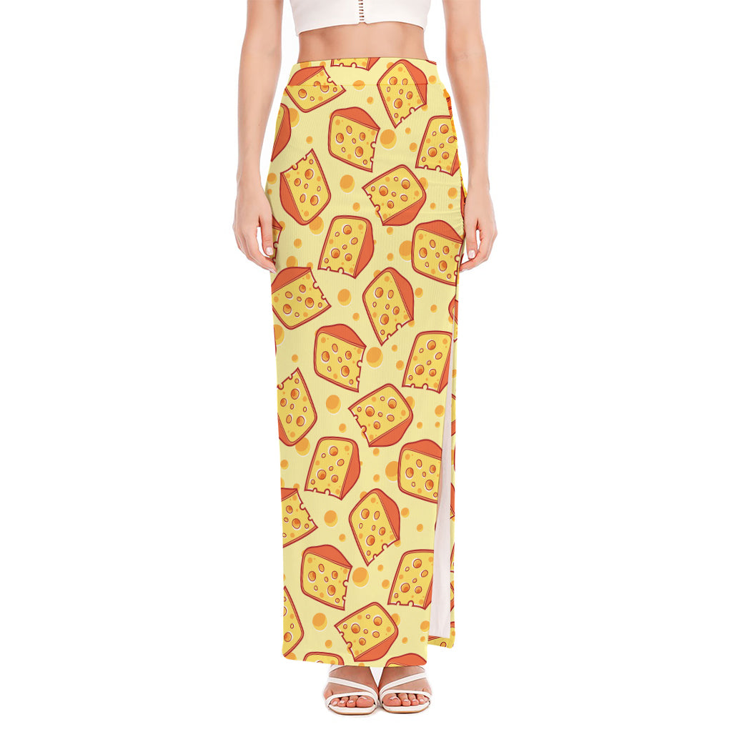 Slice Of Cheese Pattern Print High Slit Maxi Skirt