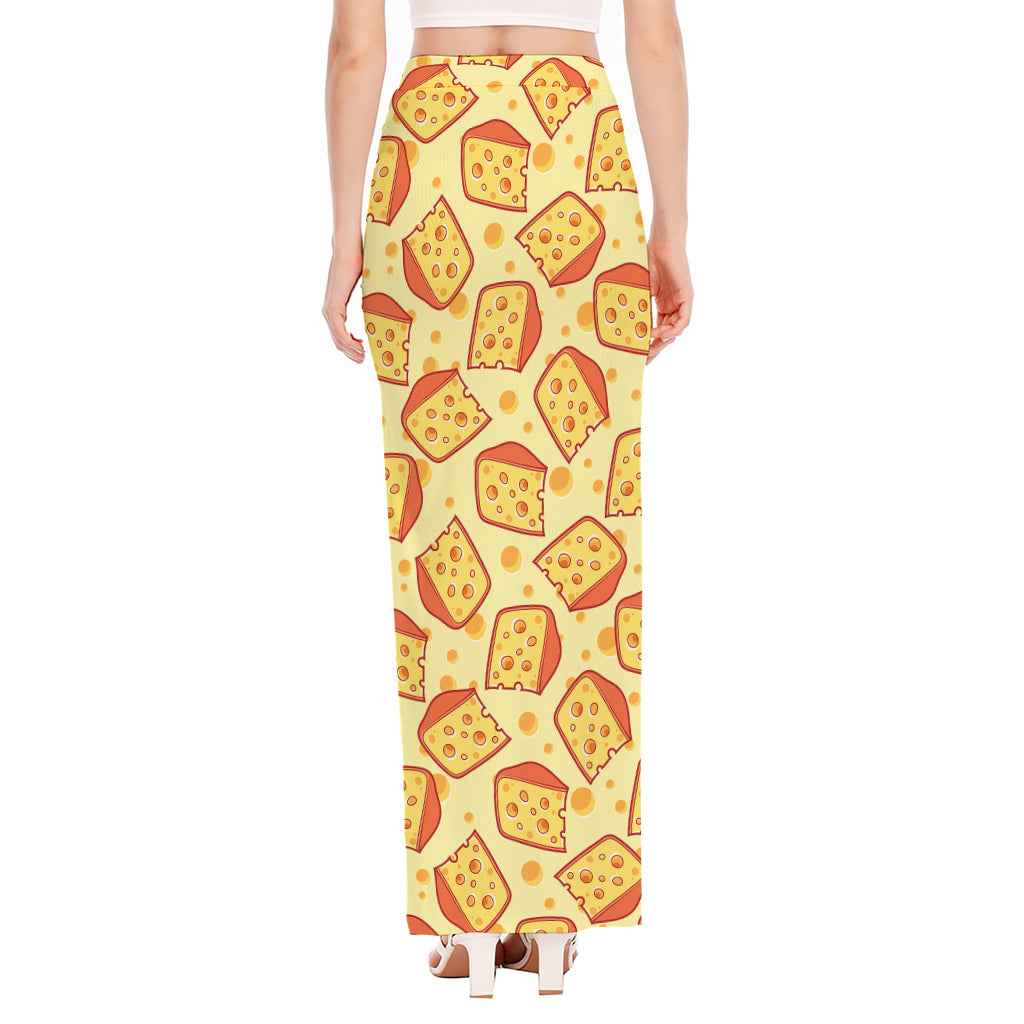 Slice Of Cheese Pattern Print High Slit Maxi Skirt