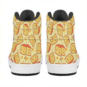 Slice Of Cheese Pattern Print High Top Leather Sneakers