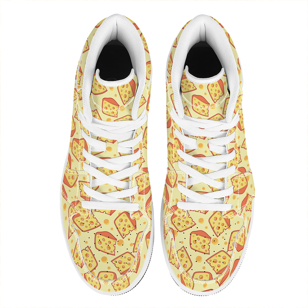 Slice Of Cheese Pattern Print High Top Leather Sneakers