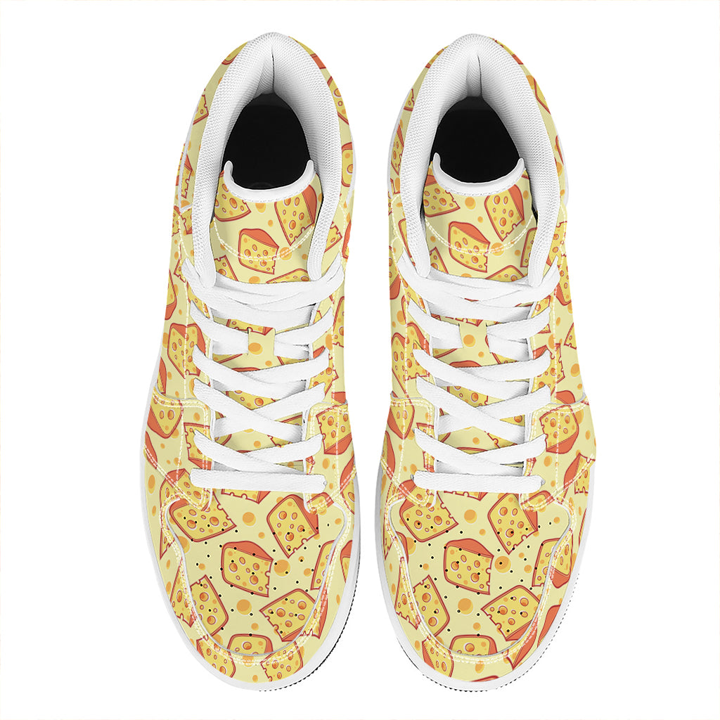 Slice Of Cheese Pattern Print High Top Leather Sneakers