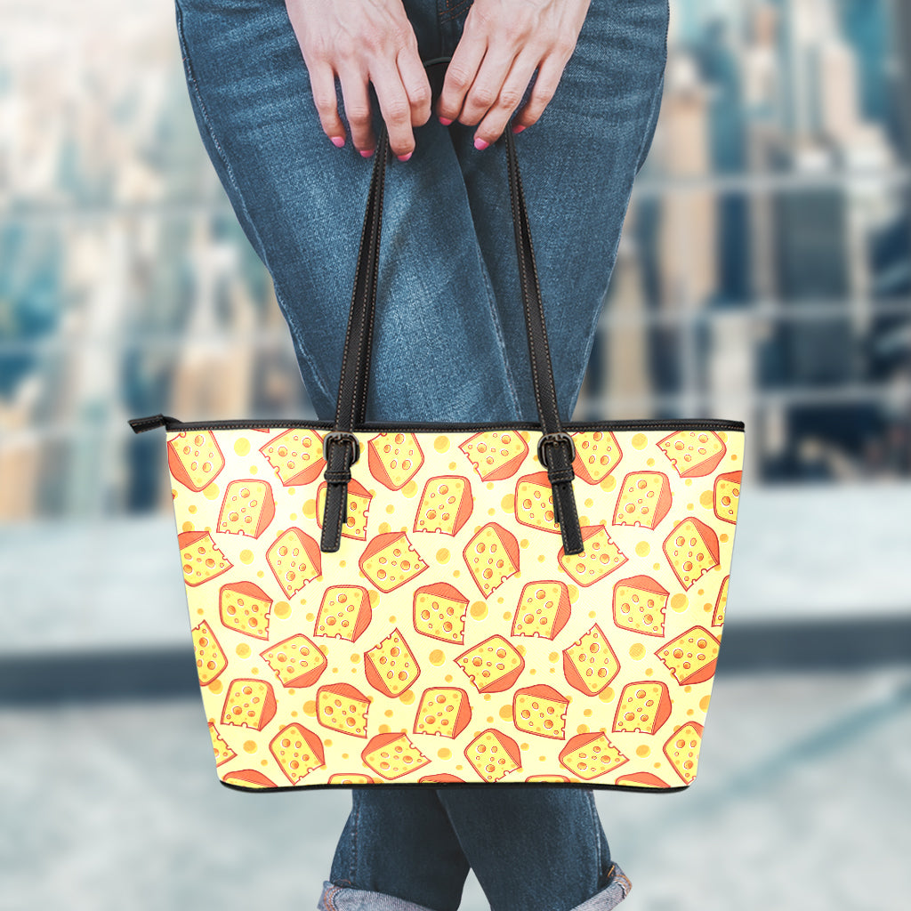 Slice Of Cheese Pattern Print Leather Tote Bag