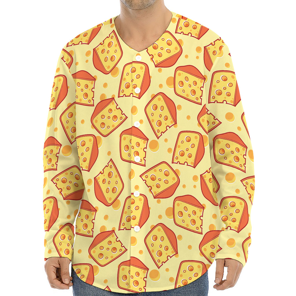 Slice Of Cheese Pattern Print Long Sleeve Baseball Jersey