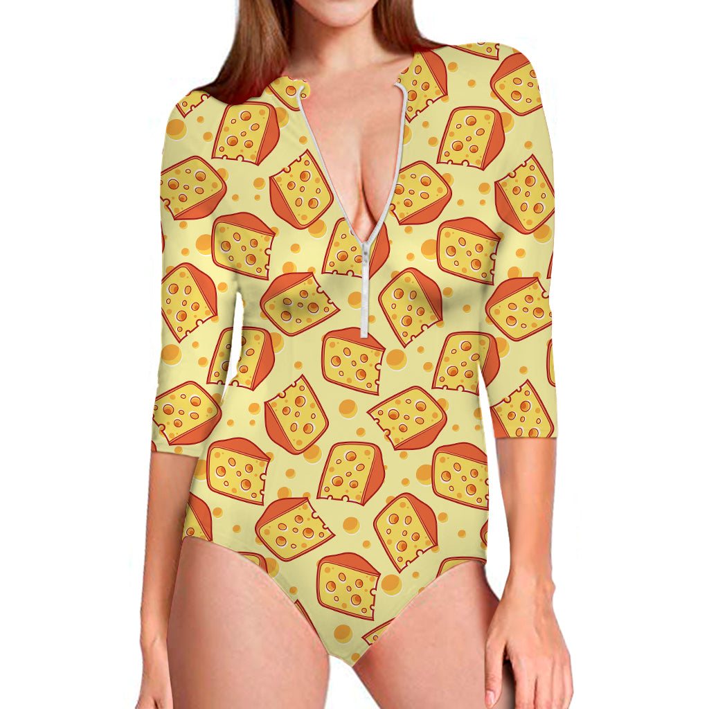 Slice Of Cheese Pattern Print Long Sleeve Swimsuit