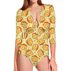 Slice Of Cheese Pattern Print Long Sleeve Swimsuit