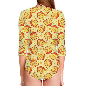 Slice Of Cheese Pattern Print Long Sleeve Swimsuit