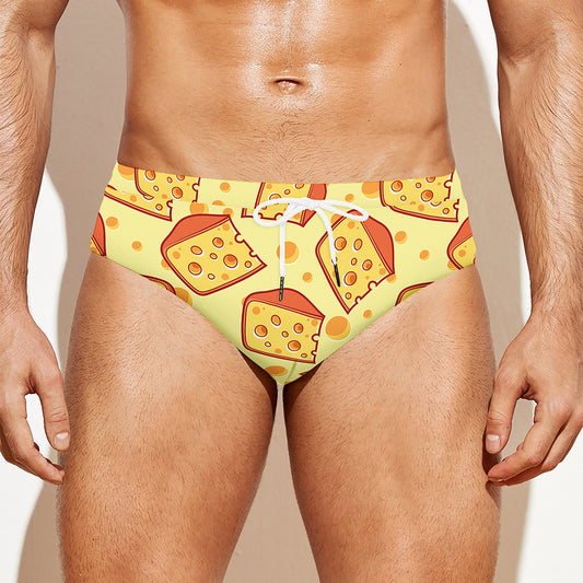 Slice Of Cheese Pattern Print Men's Swim Briefs