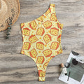 Slice Of Cheese Pattern Print One Shoulder Bodysuit