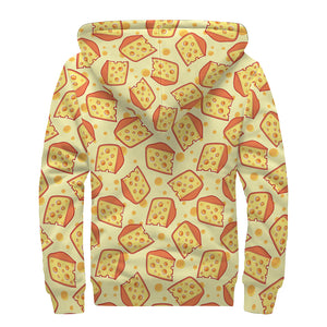 Slice Of Cheese Pattern Print Sherpa Lined Zip Up Hoodie