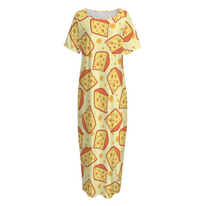 Slice Of Cheese Pattern Print Short Sleeve Long Nightdress