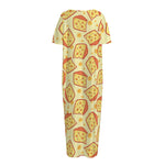 Slice Of Cheese Pattern Print Short Sleeve Long Nightdress