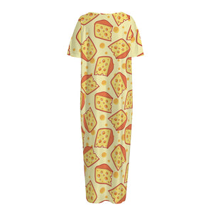 Slice Of Cheese Pattern Print Short Sleeve Long Nightdress