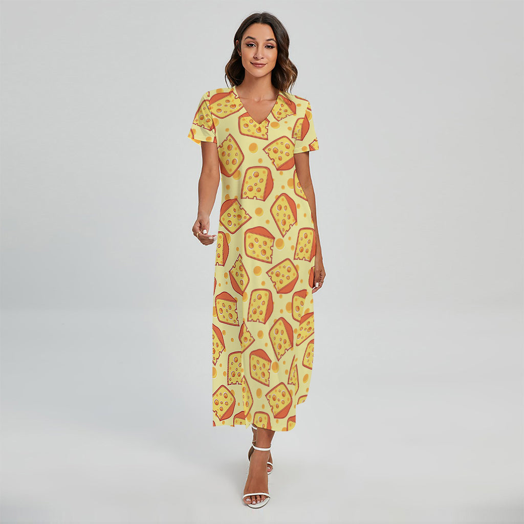 Slice Of Cheese Pattern Print Short Sleeve Maxi Dress