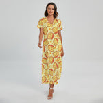 Slice Of Cheese Pattern Print Short Sleeve Maxi Dress