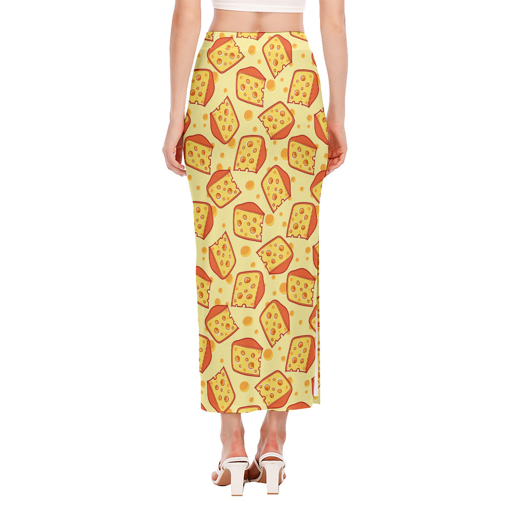 Slice Of Cheese Pattern Print Side Slit Maxi Skirt