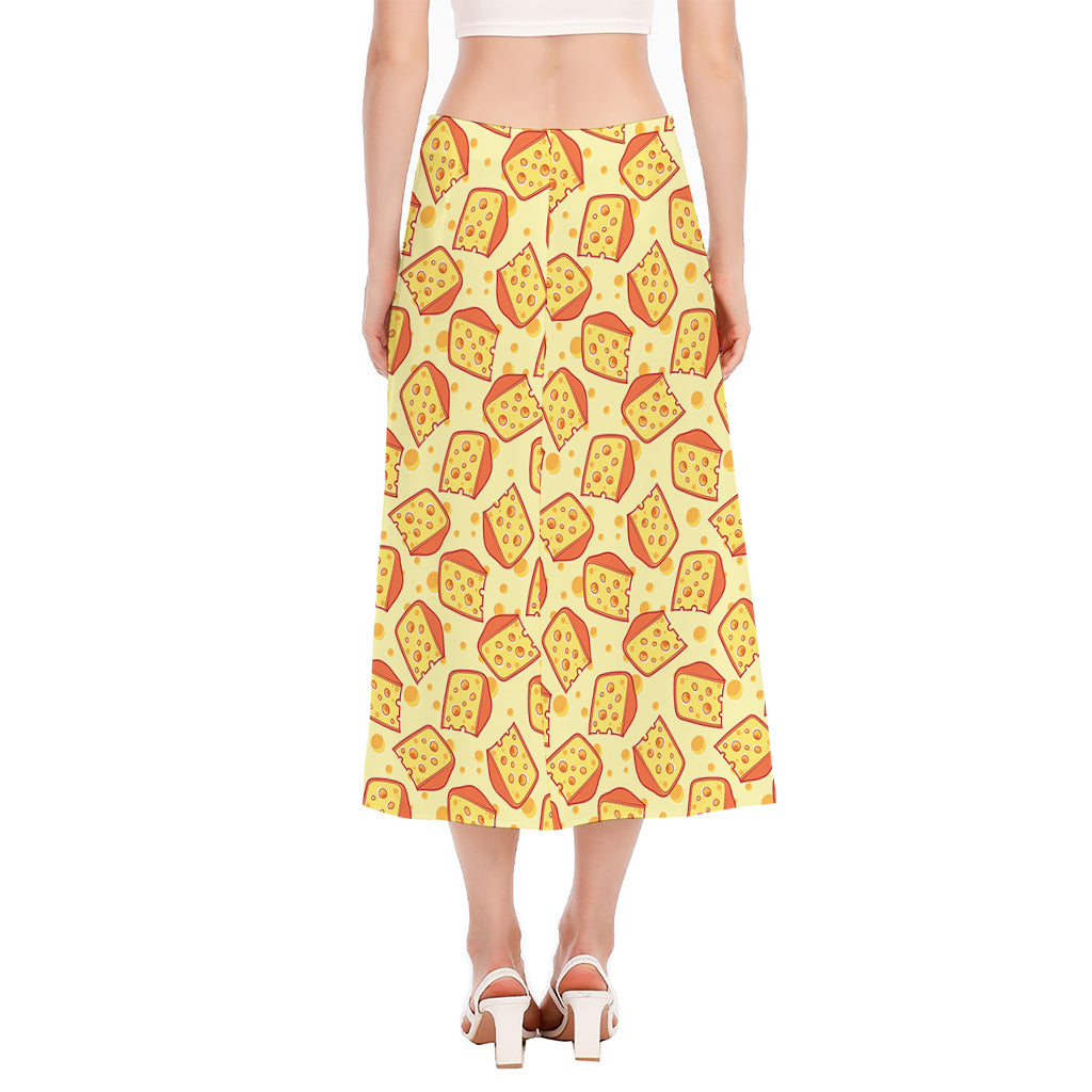 Slice Of Cheese Pattern Print Side Slit Midi Skirt