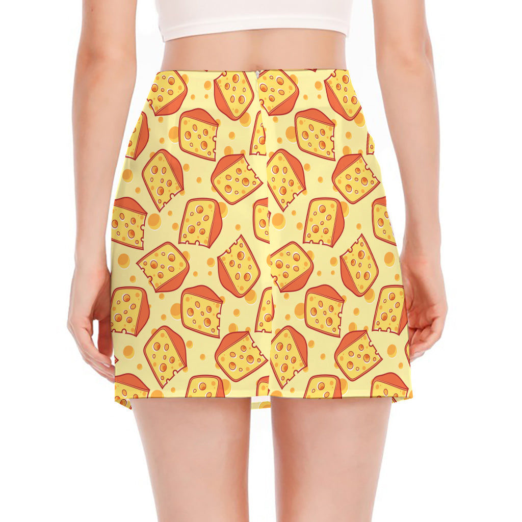 Slice Of Cheese Pattern Print Side Slit Mini Skirt