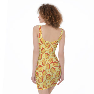 Slice Of Cheese Pattern Print Sleeveless Bodycon Dress