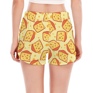 Slice Of Cheese Pattern Print Women's Split Running Shorts