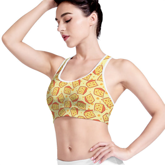 Slice Of Cheese Pattern Print Women's Sports Bra