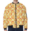 Slice Of Cheese Pattern Print Zip Sleeve Bomber Jacket