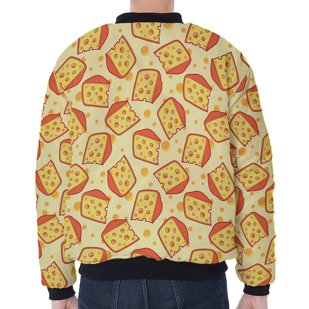 Slice Of Cheese Pattern Print Zip Sleeve Bomber Jacket