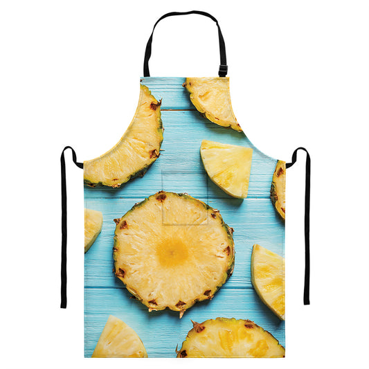 Sliced Pineapple Print Bib Apron With Pocket