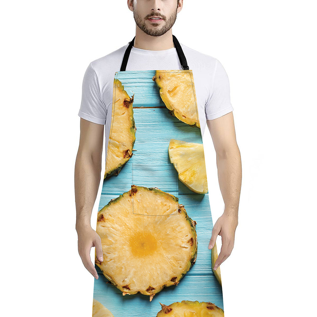 Sliced Pineapple Print Bib Apron With Pocket