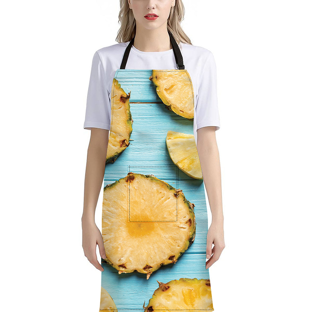 Sliced Pineapple Print Bib Apron With Pocket