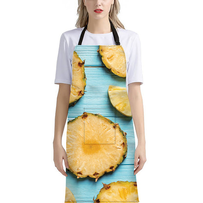 Sliced Pineapple Print Bib Apron With Pocket