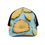 Sliced Pineapple Print Black Mesh Trucker Cap