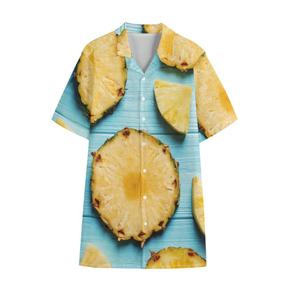 Sliced Pineapple Print Cotton Hawaiian Shirt