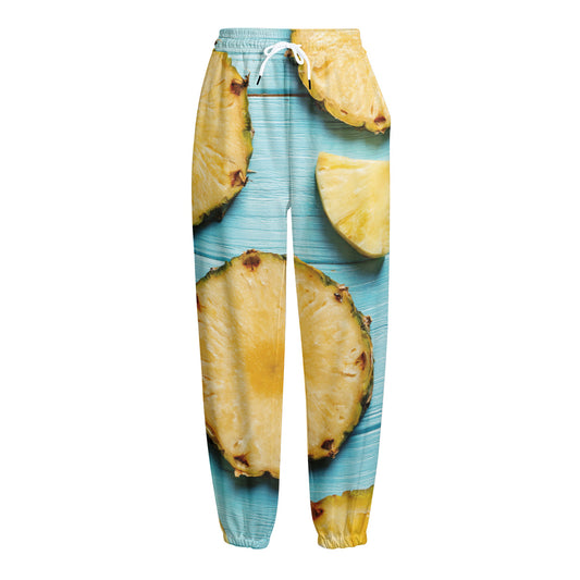 Sliced Pineapple Print Fleece Lined Knit Pants