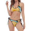 Sliced Pineapple Print Halter Scoop Tie Side Bikini