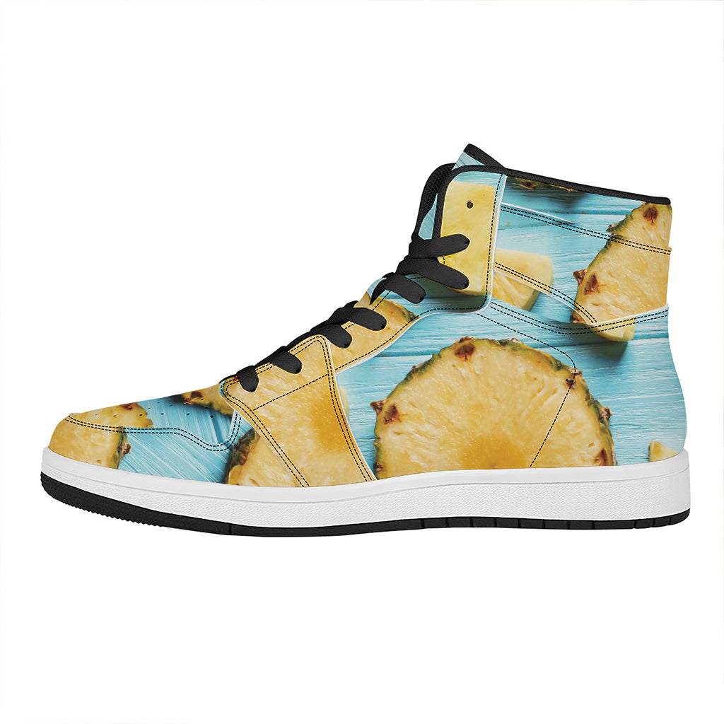 Sliced Pineapple Print High Top Leather Sneakers
