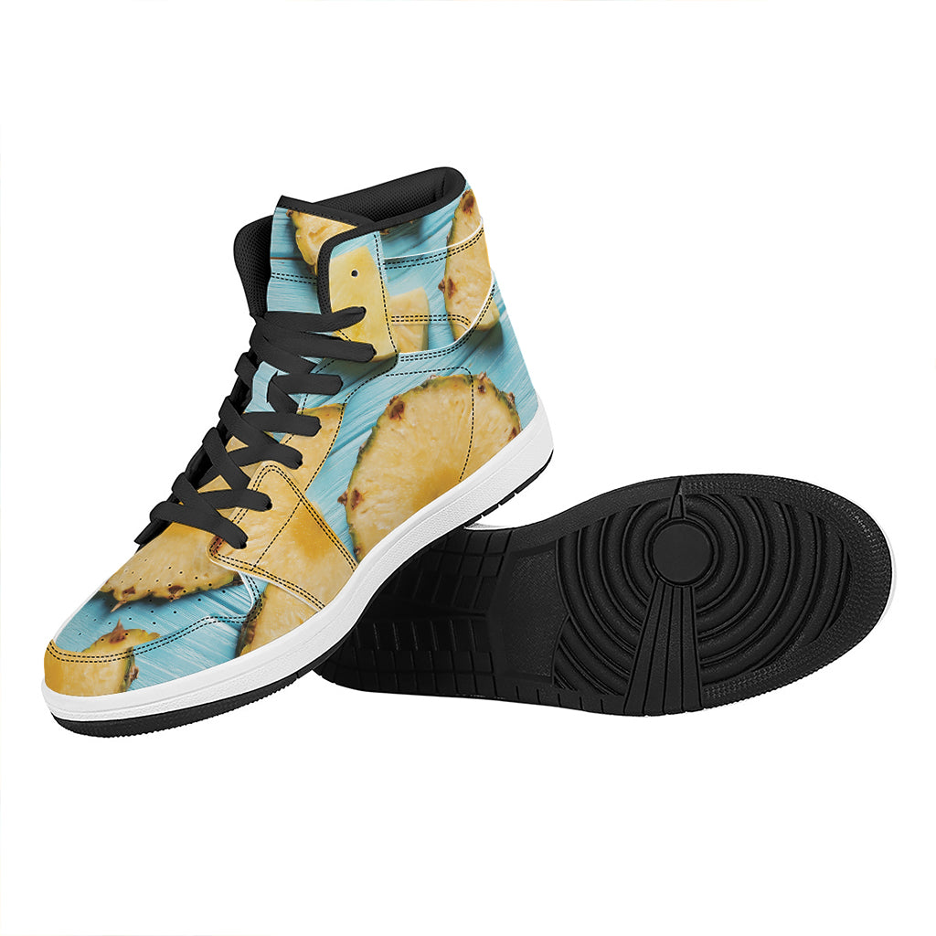 Sliced Pineapple Print High Top Leather Sneakers