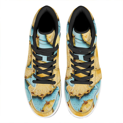 Sliced Pineapple Print High Top Leather Sneakers