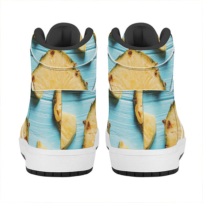 Sliced Pineapple Print High Top Leather Sneakers