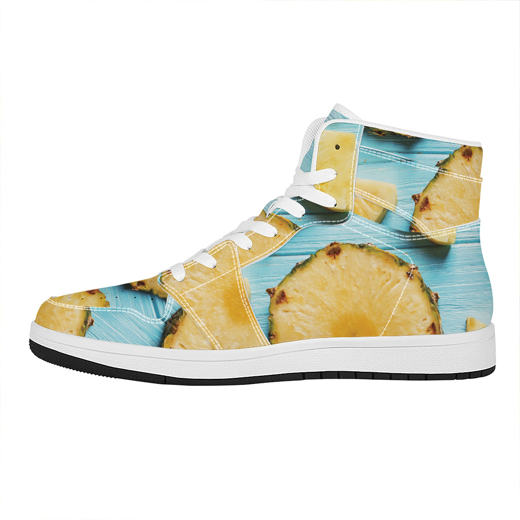 Sliced Pineapple Print High Top Leather Sneakers