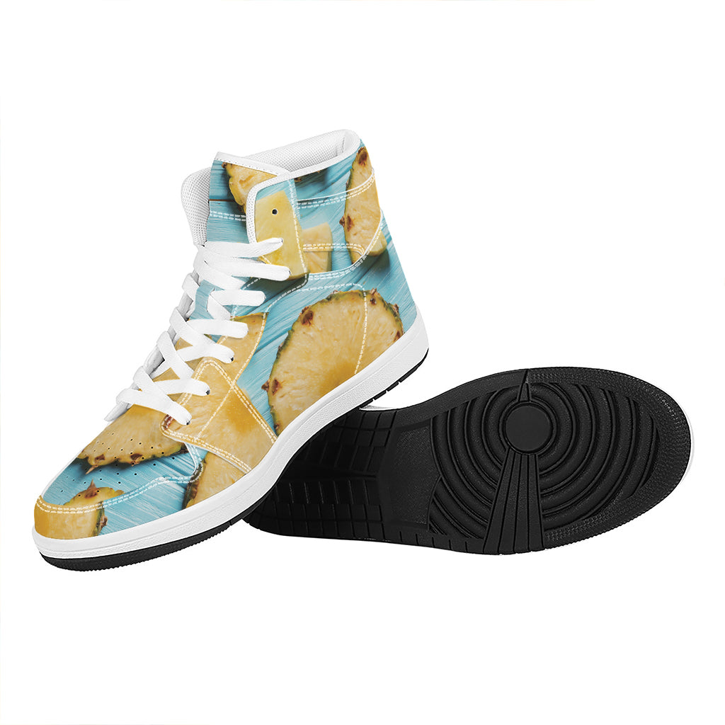 Sliced Pineapple Print High Top Leather Sneakers