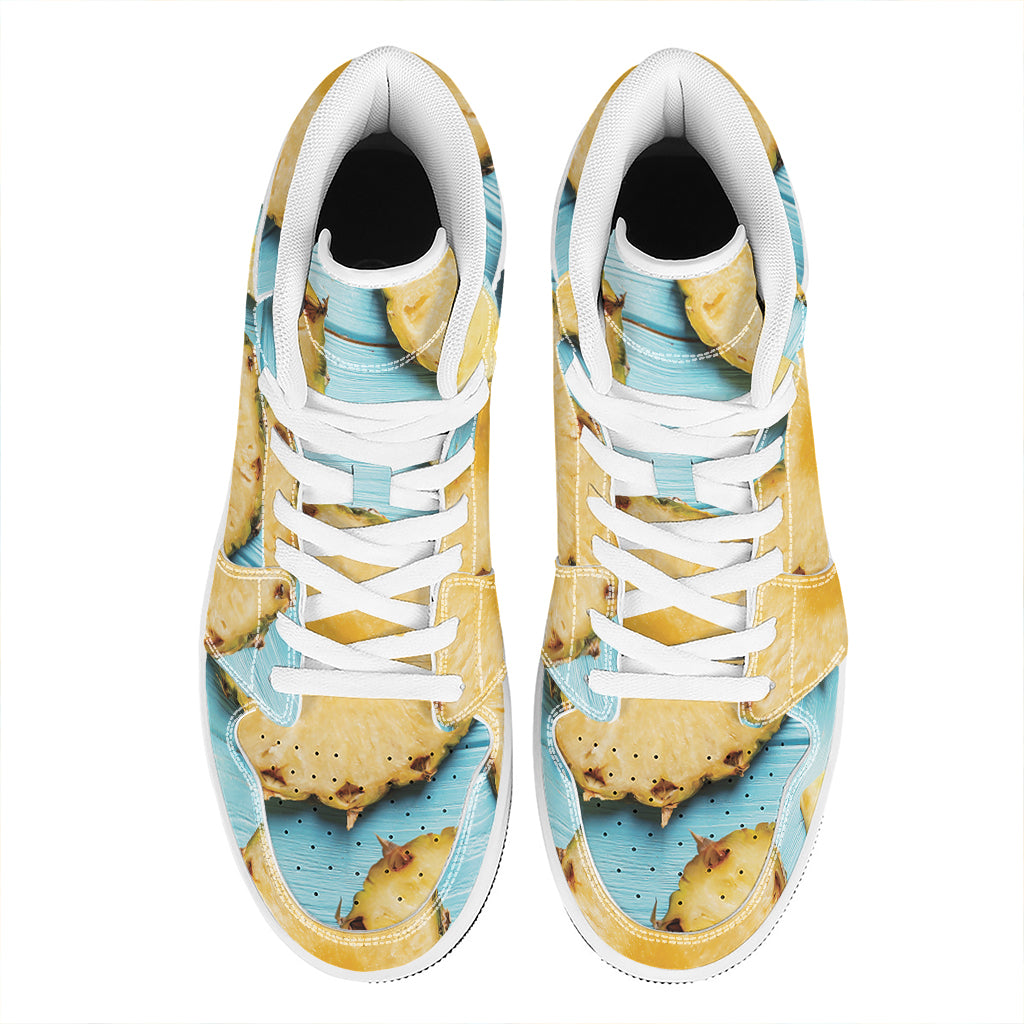 Sliced Pineapple Print High Top Leather Sneakers